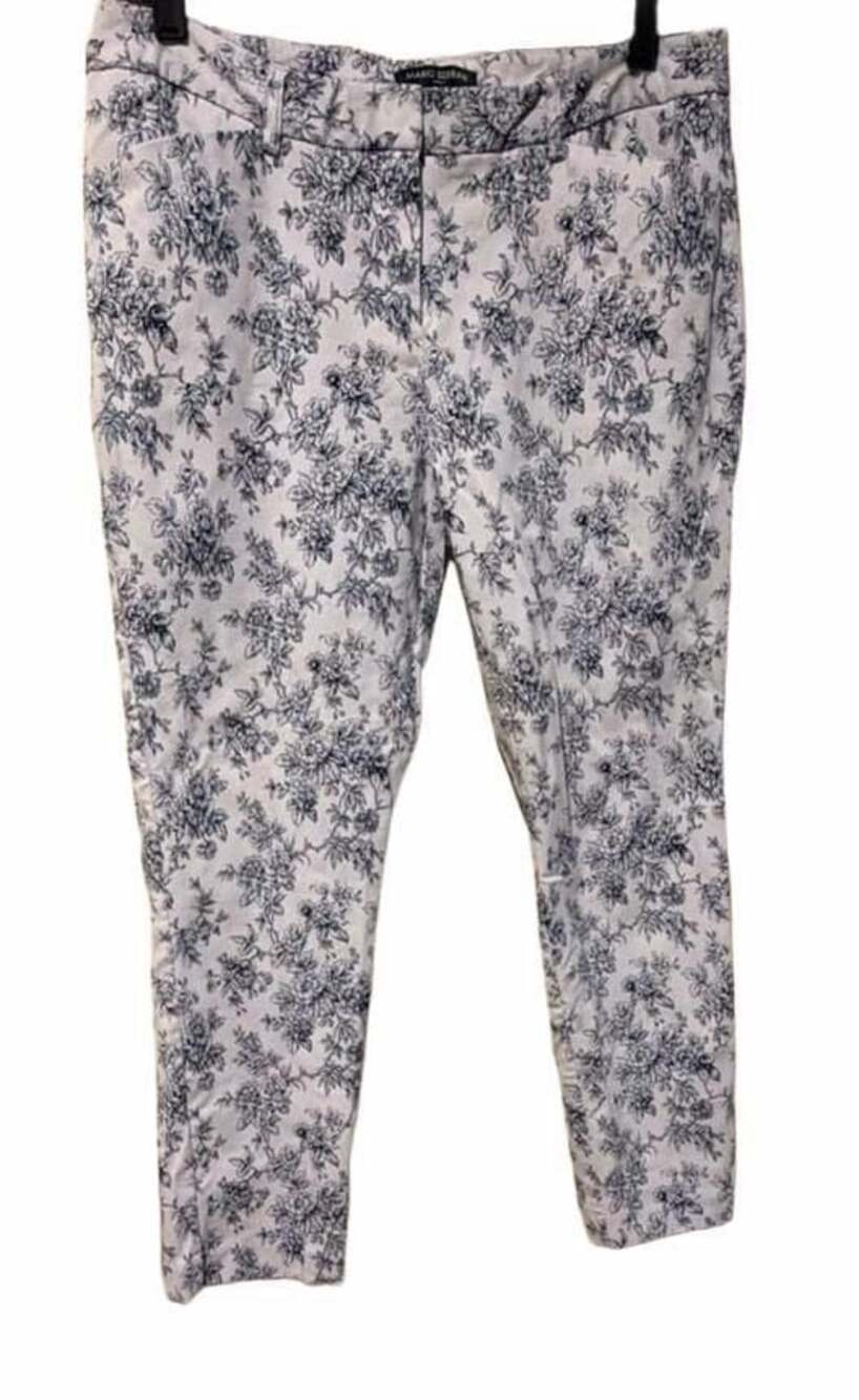 Mario Serrani Italy White Blue Floral Print Stretchy Crop Ankle Pants Size 10